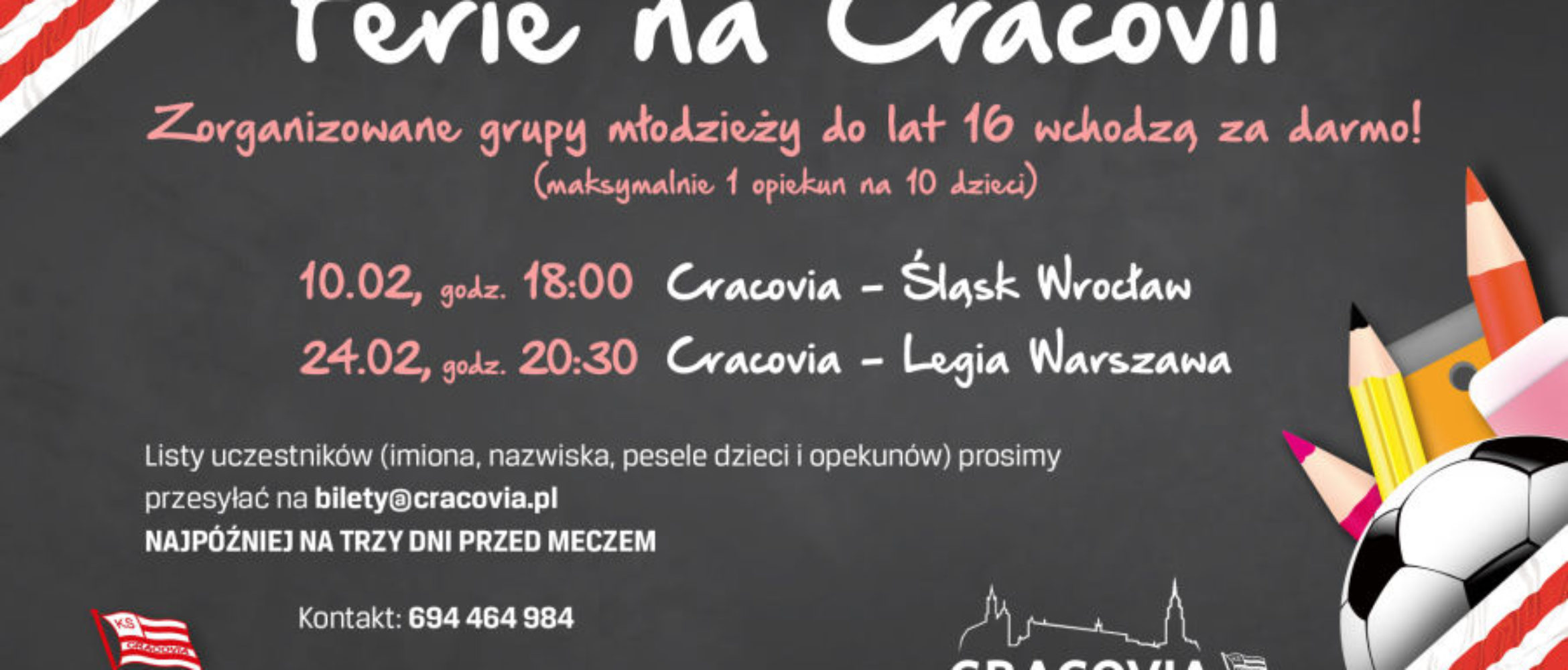 Cracovia zaprasza dzieci i młodzież na najbliższe mecze